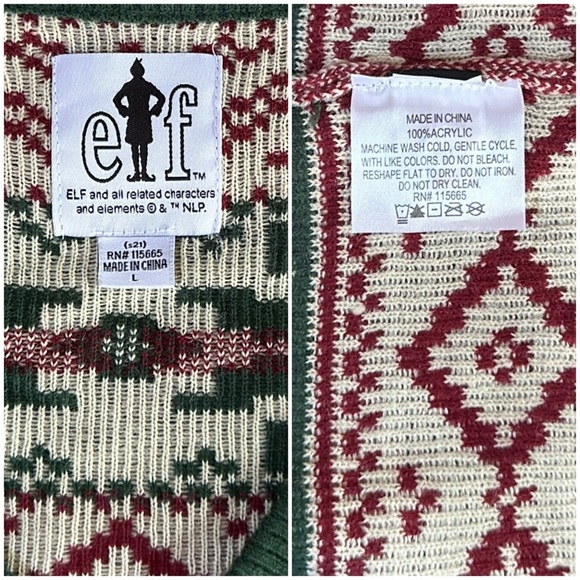 ELF MOVIE L M Unisex Cotton Headed Ninny Muggins Ugly Christmas Sweater Cardigan - Picture 8 of 13